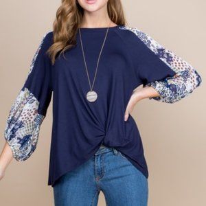 3/4 Sleeve Top with Front Side Twist